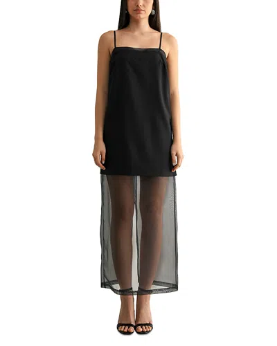Luvee Mable Organza Midi Dress In Black