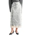 Luvee Mable Sequin Midi Skirt In Silver
