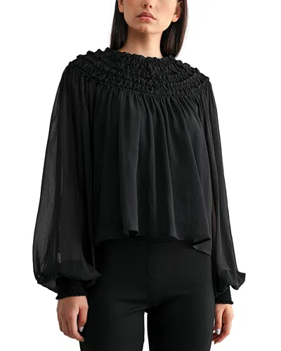 Luvee Mable Smocked Sheer Blouse In Black
