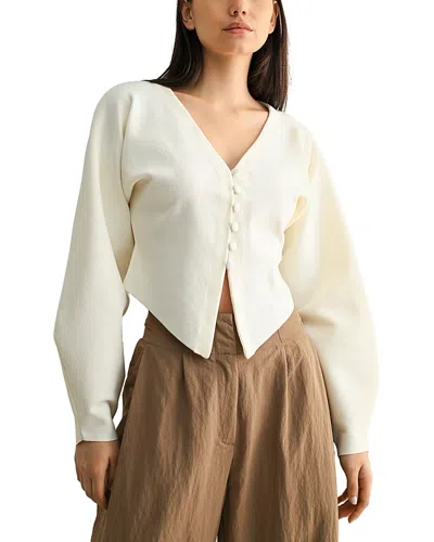 Luvee Mable Structured Knit Cardigan Top In White