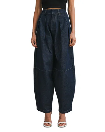 Luvee Pleated Denim Barrel Leg Pants In Blue