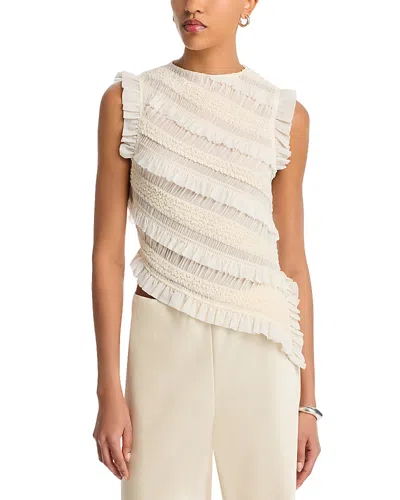 Luvee Ruffled Asymmetrical Hemming Top In White