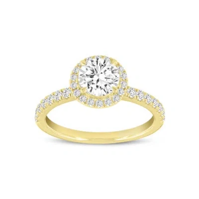 Luvmyjewelry 14k Yellow Gold Round Cut Lab Grown Diamond Halo Engagement Ring
