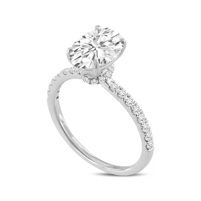 Luvmyjewelry Adriana 14k White Gold Oval Lab Grown Diamond Hidden Halo Engagement Ring - 2.4 Ct In Silver