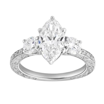 Luvmyjewelry Aislyra 14k Gold 2.70 Ct Marquise Lab Grown Diamond Engagement Ring In Silver