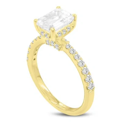 Luvmyjewelry Amara 14k Gold Emerald Cut Hidden Halo Lab Grown Diamond Engagement Ring In 14k Yellow Gold