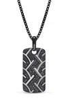 Luvmyjewelry American Muscle Tire Tread Silver & Black Diamond Tag Necklace In Grey