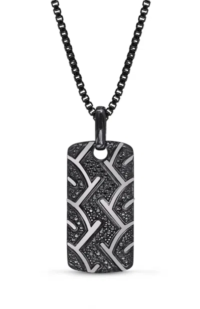 Luvmyjewelry American Muscle Tire Tread Silver & Black Diamond Tag Necklace In Grey