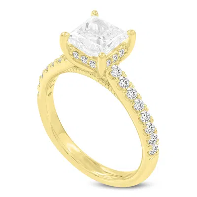 Luvmyjewelry Aneliya 14k Yellow Gold Princess Cut Lab Grown Diamond Hidden Halo Engagement Ring - 1.95 Ct