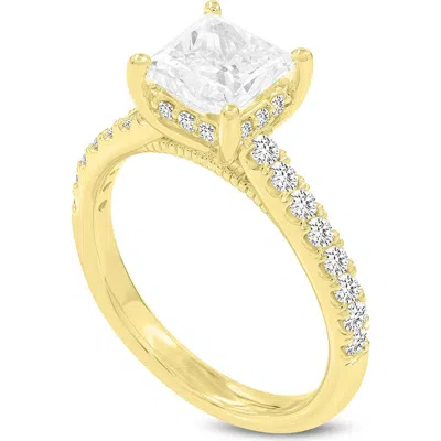 Luvmyjewelry Aneliya 14k Yellow Gold Princess Cut Lab Grown Diamond Hidden Halo Engagement Ring