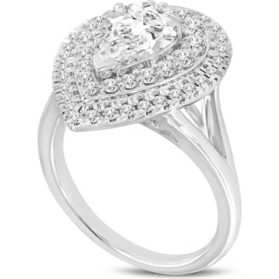 Luvmyjewelry Anisa 14k White Gold Pear Lab Grown Diamond Halo Engagement Ring
