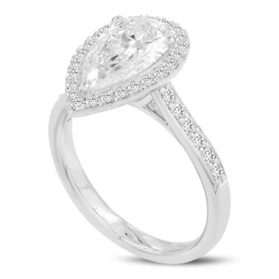 Luvmyjewelry Athena 14k White Gold Pear Lab Grown Diamond Halo Engagement Ring
