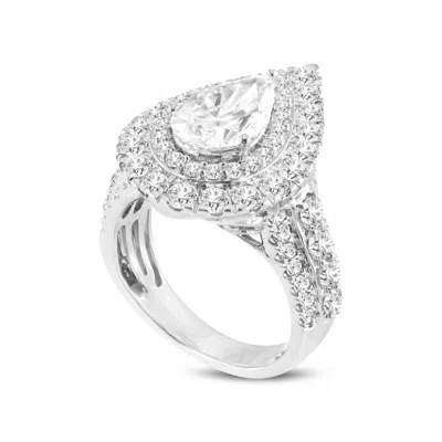 LUVMYJEWELRY AUGUSTA 14K WHITE GOLD PEAR LAB GROWN DIAMOND HALO ENGAGEMENT RING - 4.71 CT