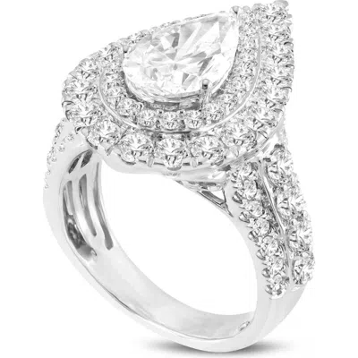 Luvmyjewelry Augusta 14k White Gold Pear Lab Grown Diamond Halo Engagement Ring