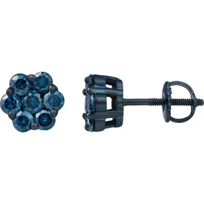 Luvmyjewelry Azure 0.75 Cts Blue Diamond Cluster Studs Blue Rhodium 10k Gold Earrings