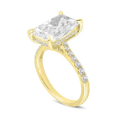 Luvmyjewelry Bayan 14k Yellow Gold Radiant Cut Lab Grown Diamond Hidden Halo Engagement Ring - 5.5 Ct