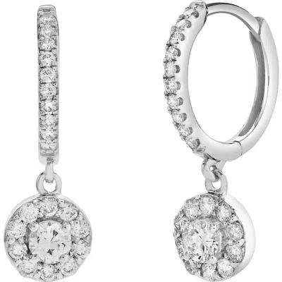 Luvmyjewelry Belinda Pave Round Diamond Drop Huggie Hoop Earrings In Silver