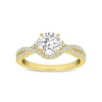 Luvmyjewelry Bijou 14k Yellow Gold Round Cut Lab Grown Diamond Halo Engagement Ring