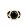Luvmyjewelry Black Onyx Sterling Silver Men Signet Ring With Enamel In 14kt Gold Vermeil On Sterling