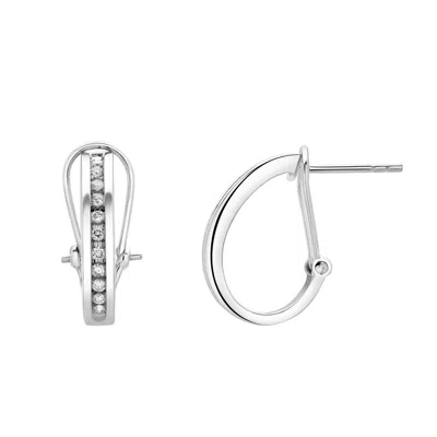 Luvmyjewelry Bloom Channel Set Diamond Huggie Hoop Earrings In 14k Gold In Gray