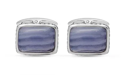 Luvmyjewelry Blue Lace Agate Sterling Silver Men Cufflinks