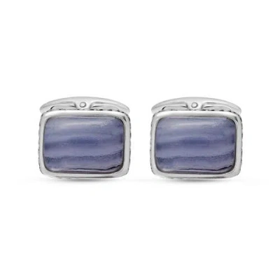 Luvmyjewelry Blue Lace Agate Stone Cufflinks In Black Rhodium Plated Sterling Silver In White