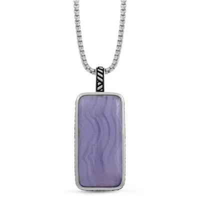Luvmyjewelry Blue Lace Agate Sterling Silver Men Tag Necklace