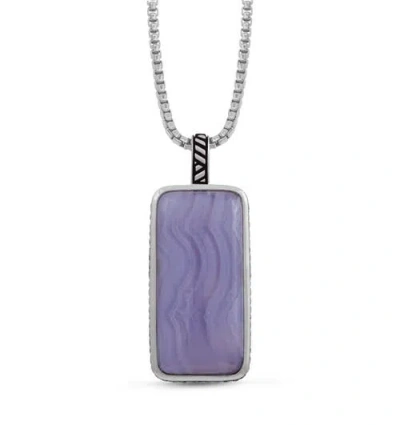 Luvmyjewelry Blue Lace Agate Stone Tag In Black Rhodium Plated Sterling Silver In White