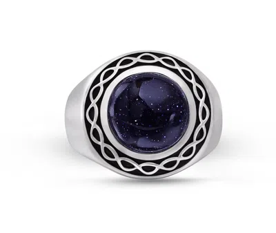 Luvmyjewelry Blue Sand Stone Sterling Silver Men Signet Ring