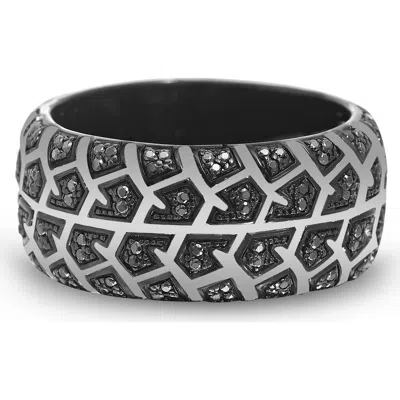 Luvmyjewelry Born Drifter Black Rhodium Plated Sterling Silver Tire Tread Black Diamond Band Ring In Dark Grey