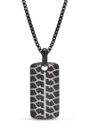 Luvmyjewelry Born Tire Tread Silver & Black Diamond Tag Necklace In Dark Grey