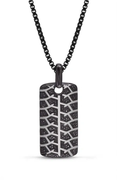 Luvmyjewelry Born Tire Tread Silver & Black Diamond Tag Necklace In Dark Grey