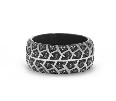 Luvmyjewelry Born Tire Tread Silver & Black Diamond Ring In Grey