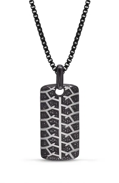 Luvmyjewelry Born Tire Tread Silver & Black Diamond Tag Necklace In Grey