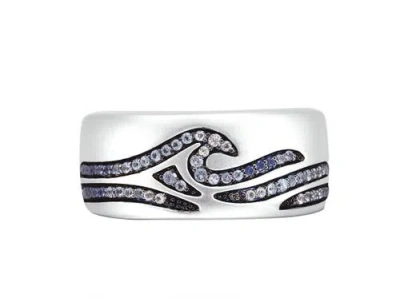 Luvmyjewelry Breaking Waves Sapphire & Topaz Silver Band Men Ring