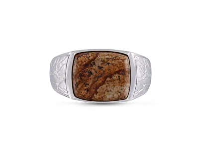 Luvmyjewelry Brown Picasso Jasper Sterling Silver Men Signet Ring