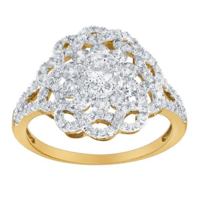 Luvmyjewelry Caeloria 0.95 Cts Natural Diamond Floral Cluster 14k Gold Ring