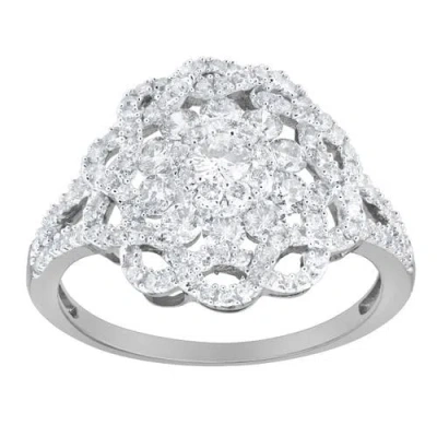 Luvmyjewelry Caeloria 0.95 Cts Natural Diamond Floral Cluster 14k Gold Ring In Metallic