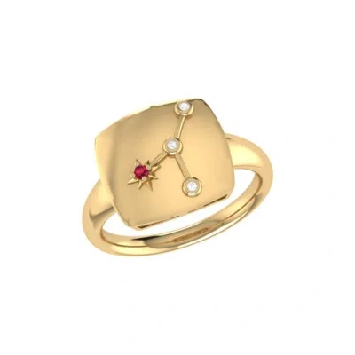 Luvmyjewelry Cancer Ruby & Diamond Signet Ring In 14kt Gold Vermeil On Sterling