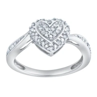 Luvmyjewelry Caressa 0.15 Ct Natural Diamond Heart 10k Gold Ring In Silver