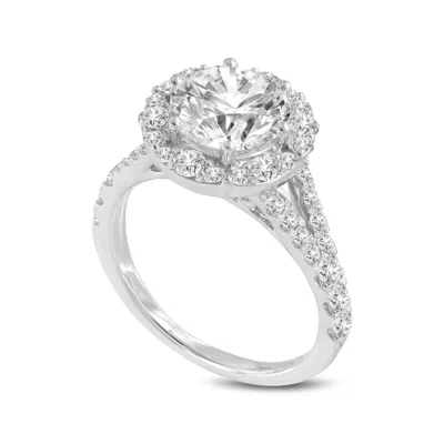 LUVMYJEWELRY CELINE 14K WHITE GOLD ROUND CUT LAB GROWN DIAMOND HALO ENGAGEMENT RING - 2.98 CT