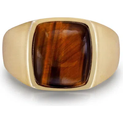 Luvmyjewelry Chatoyant Yellow Tiger Eye Signet Ring In 14k Yellow Gold Plated Sterling Silver In 14kt Gold Vermeil On Sterling