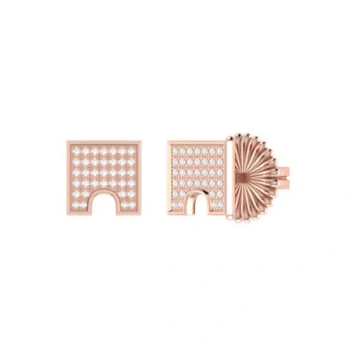 Luvmyjewelry City Arches Square Sterling Silver Diamond Stud Earring In 14kt Rose Gold Vermeil