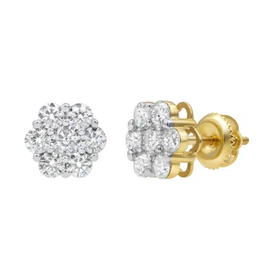 Luvmyjewelry Classic 14k Yellow Gold Diamond Cluster Earrings - 2.03ct.