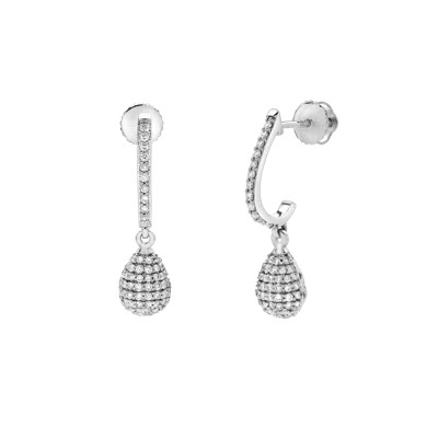 Luvmyjewelry Clayra Pear Shape Dome Diamond Drop Huggie Hoop Earrings In 14k Gold