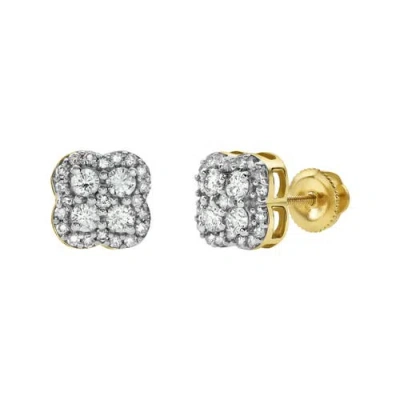 Luvmyjewelry Clover 14k Gold Diamond Stud Earrings In 14k Yellow Gold