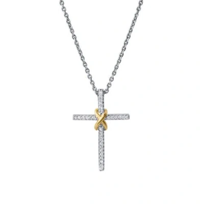 Luvmyjewelry Corvielle Cross 0.1 Ct 14k Gold Diamond Pendant In Silver