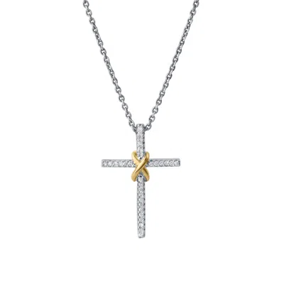 Luvmyjewelry Corvielle Cross 0.1 Ct 14k Gold Diamond Pendant In Silver