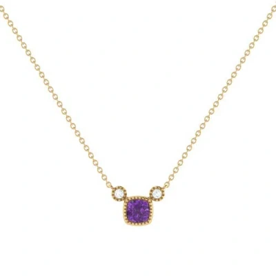 Luvmyjewelry Cushion Cut Amethyst & Diamond 14k Gold Birthstone Necklace In Yellow Gold