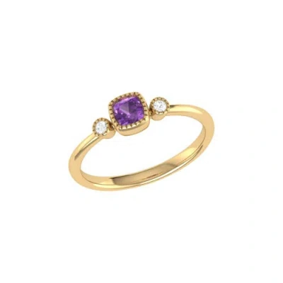 Luvmyjewelry Cushion Cut Amethyst & Diamond Birthstone Ring In 14k Gold In Yellow Gold